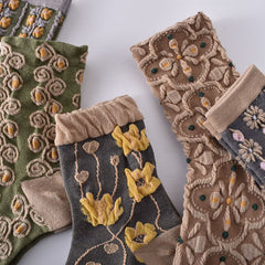 Black Friday Sale 49%OFF-5 Pairs Women's Embossed Floral Cotton Socks