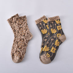 Black Friday Sale 49%OFF-5 Pairs Women's Embossed Floral Cotton Socks