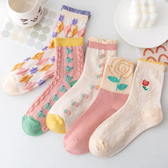 Womens Floral Cotton Socks