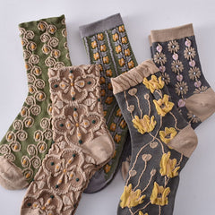 Black Friday Sale 49%OFF-5 Pairs Women's Embossed Floral Cotton Socks